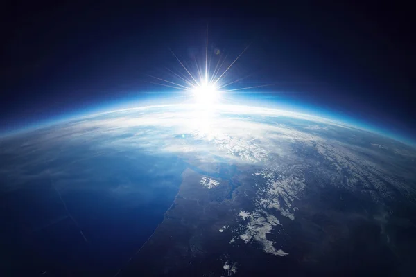 Earth view from space with sunrise. Elements of this image furnished by NASA — Stock Photo, Image