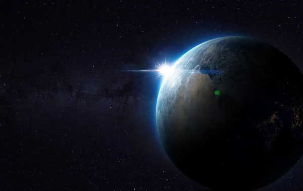 Earth view from space with sunrise. Elements of this image furnished by NASA
