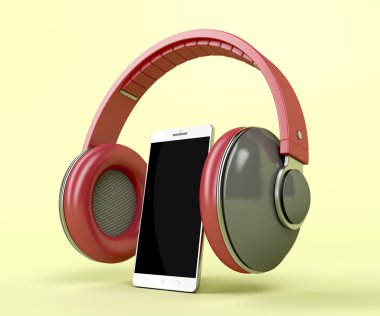 Kırmızı kablosuz kulaklık ve smartphone
