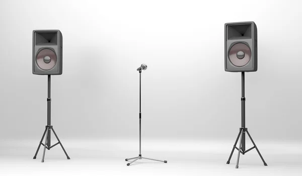 Concert stage with speakers and microphone — Stock Photo, Image