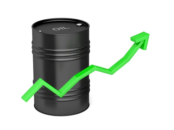 Oil Price Increase Concept Image Green Arrow Oil Drum — Stock Photo, Image