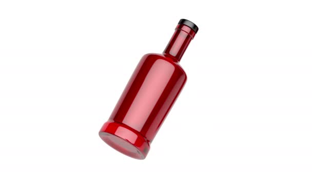 Botella Vidrio Rojo Sobre Fondo Blanco — Vídeo de stock