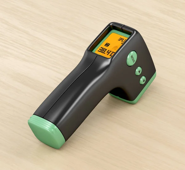 Infrared Thermometer Wood Table — Stock Photo, Image