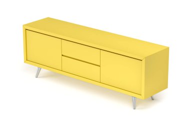 Beyaz arka planda modern sarı televizyon standı