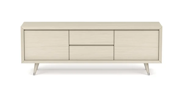 木製テレビスタンド白を背景にモダンなデザイン — ストック写真