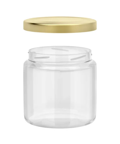 Open Glass Jar Golden Cap Isolated White Background — Stock Photo, Image