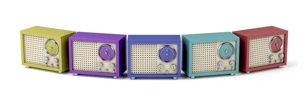 Färgglada Retro Radioapparater Vit Bakgrund — Stockfoto