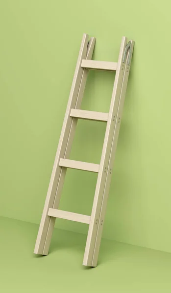 Wood Double Step Ladder Leaning Green Wall — Stock Photo, Image