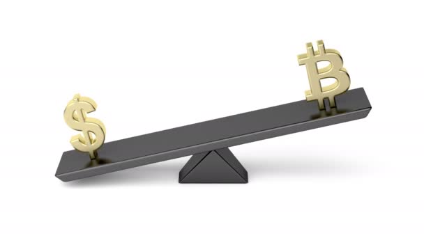 Balance Zwischen Dollar Und Bitcoin Auf Der Wippe — Stockvideo