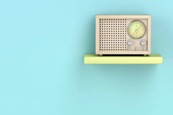 Trä Retro Radio Hyllan Främre — Stockfoto