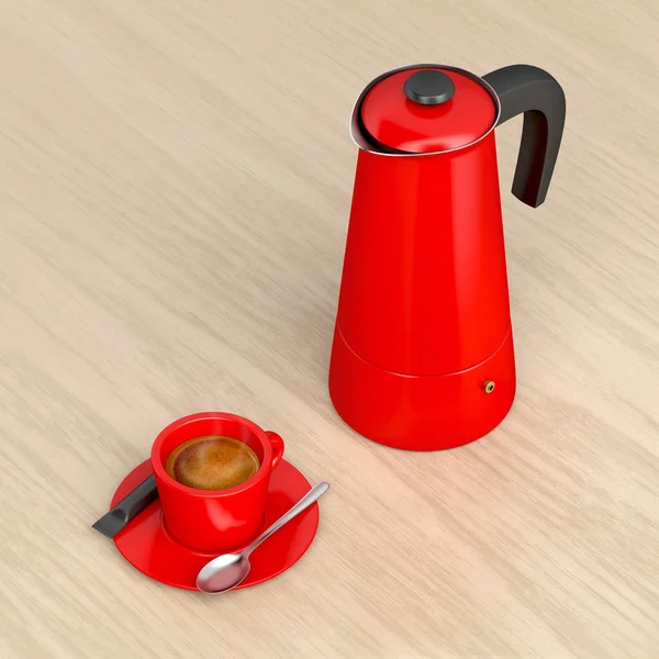 Moka Pot Een Kop Verse Warme Koffie — Stockfoto