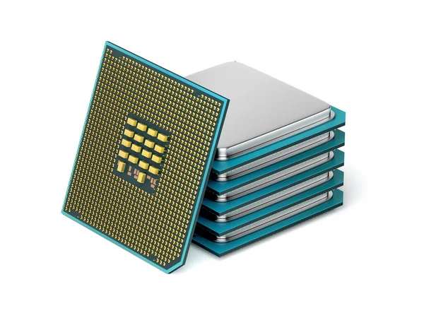 Pilha Processadores Computador Fundo Branco — Fotografia de Stock