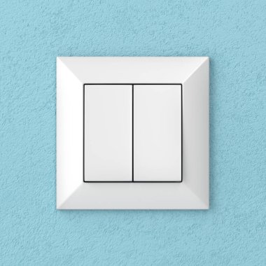 Mavi duvarda çift ışık düğmesi, ön manzara.