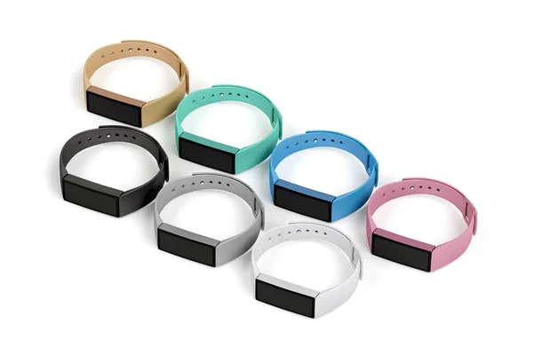 Righe Con Smartwatch Colorati Sfondo Bianco — Foto Stock