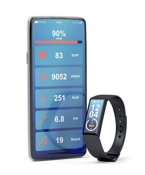 Smartphone Und Fitness Tracker Auf Weißem Hintergrund — Stockfoto