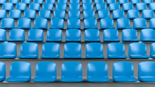 Blue plastic seats at the stadium — Stock Video