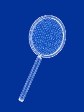 3d wire-frame model of magnifying glass