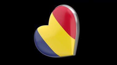 Siyah arkaplanda Romanya bayrağı taşıyan dönen bir kalp