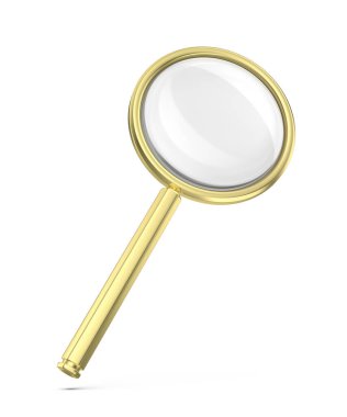 Beyaz arkaplanda altın büyüteç