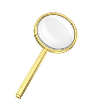 Şeffaf arkaplanda altın büyüteç