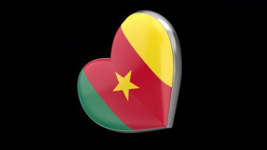 Siyah arkaplanda Kamerun bayrağı ile dönen kalp
