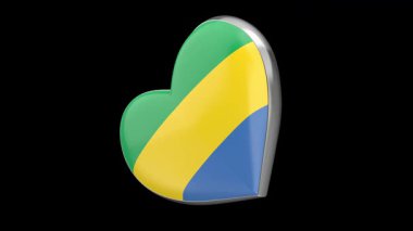 Siyah arkaplanda Gabon bayrağı ile dönen kalp