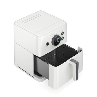 Beyaz arkaplanda boş bir fritöz