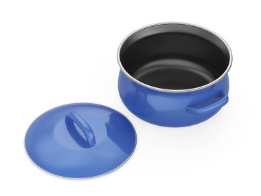 Beyaz arkaplanda boş mavi diş minesi pişirme kabı