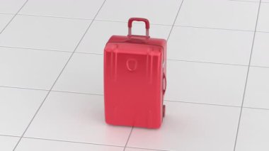 Döşemede kırmızı bavul.