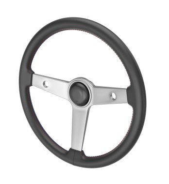 Retro spor araba deri direksiyon beyaz arka planda izole