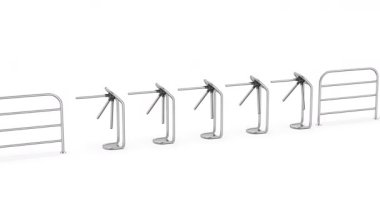 Beyaz arkaplanda gümüş turnikeli sıra