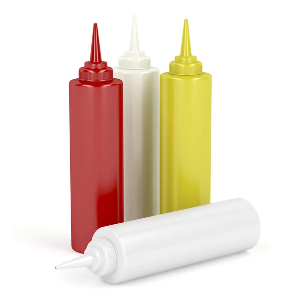 Sauce bottles on white — Stock Photo, Image