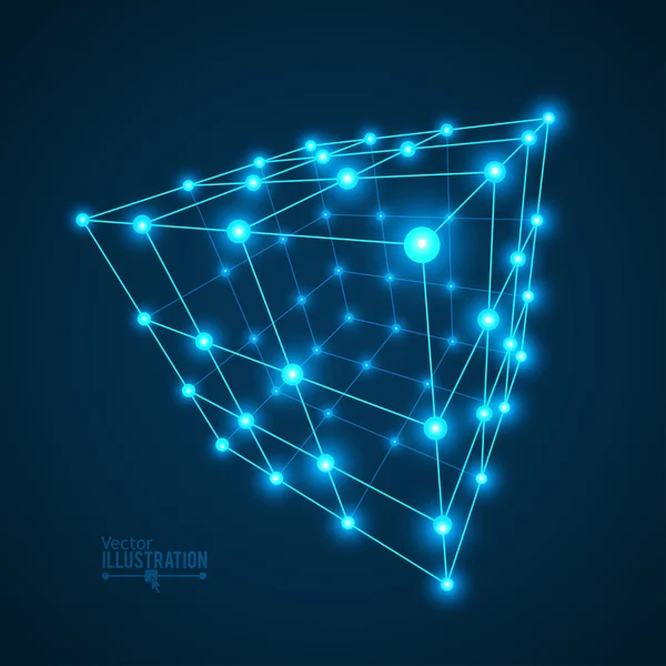 Wireframe Iluminated Mesh Cube — Vetor de Stock