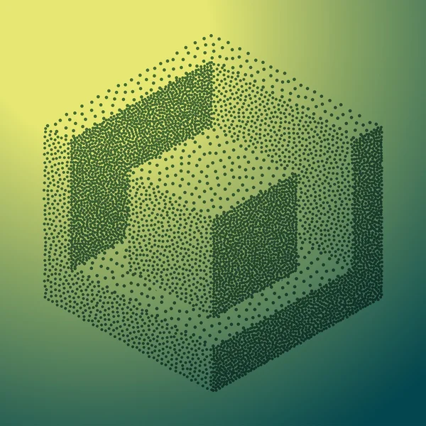 Dotwork Isometric Cube — Stock Vector