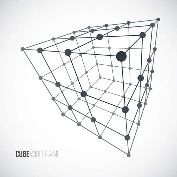 Wireframe Mesh Cube on white — Stock Vector