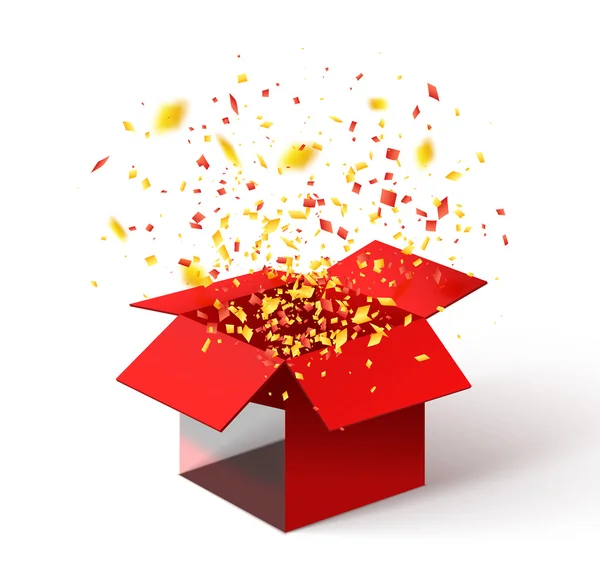 Öppna presentförpackning och konfetti — Stock vektor