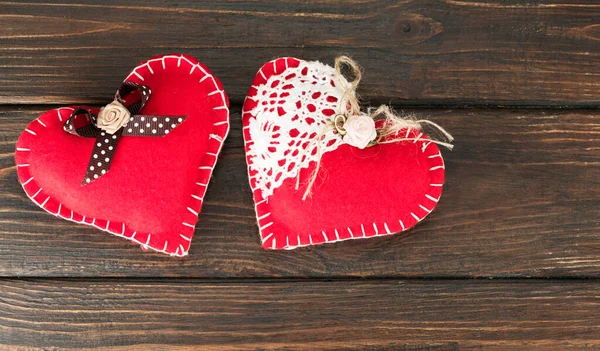 Día San Valentín Fondo Con Dos Corazones Sobre Fondo Madera —  Fotos de Stock