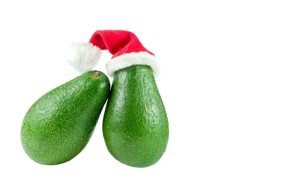 God Jul Med Miniatyr Jultomten Med Avokado Frukt Vit Bakgrund — Stockfoto