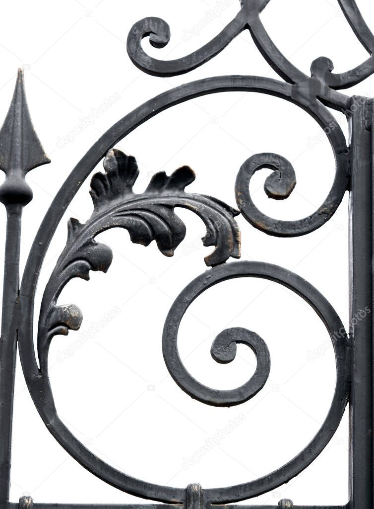 Ornament forged iron fence isolated on a white background.