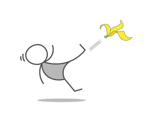 Stickman uklouznutí na banánové slupce. — Stockový vektor