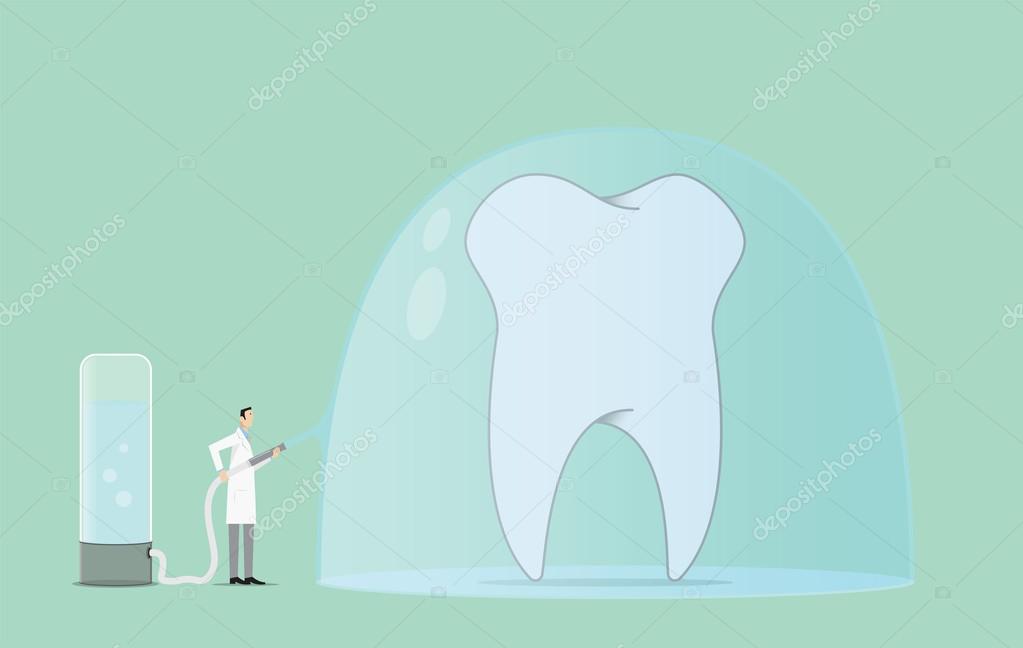Dentist covers a tooth with protective paste. Stock Vector by