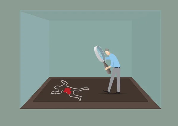 Escape Room Game Concept. Bărbat cu lupă de sticlă care investighează scena crimei . — Vector de stoc