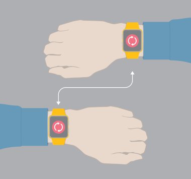 Kablosuz teknoloji ile bağlı smartwatch elleriyle.