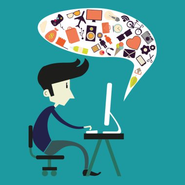 Bilgisayar düz stil içinde oturan vektör çocuk 