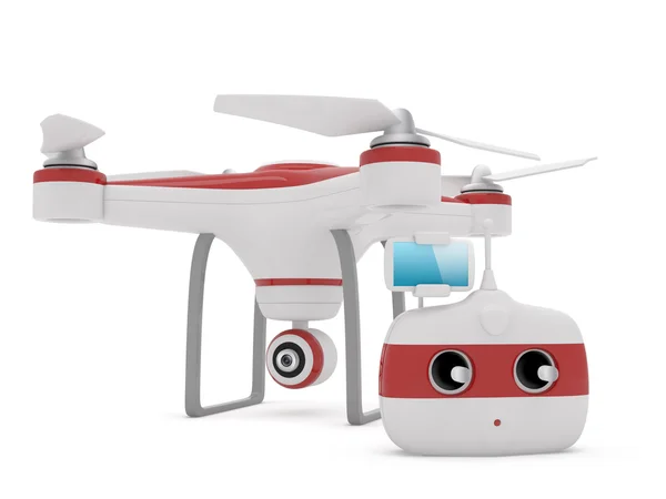 Quadrocopter drone with the camera and Radio remote controller w — Stock Photo, Image