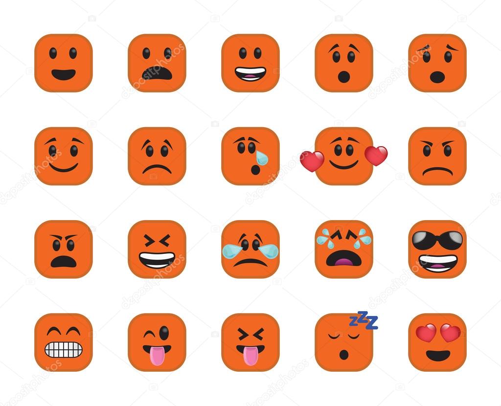 Set of orange chamfered square icons