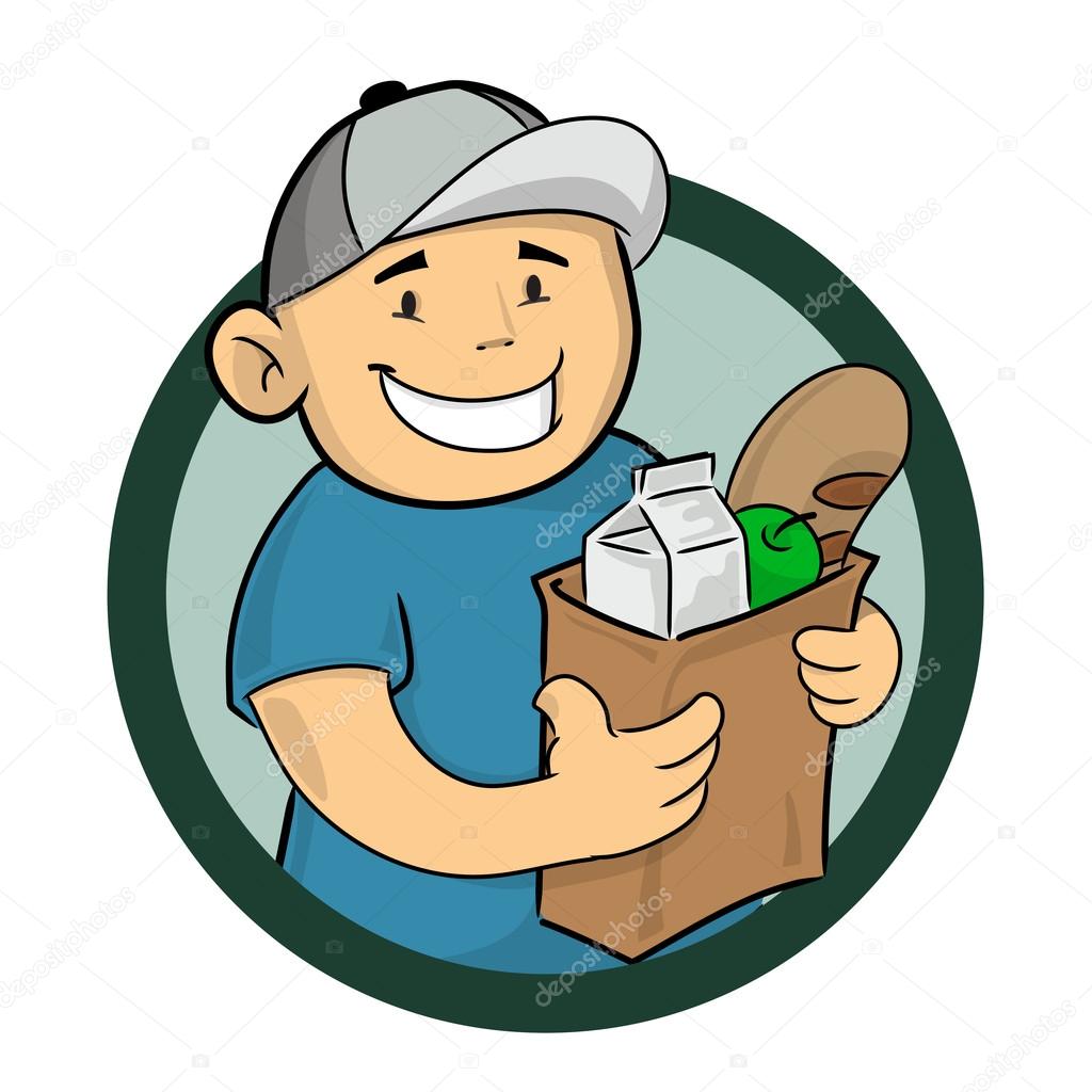 Grocery delivery courier with a paper bag with food.