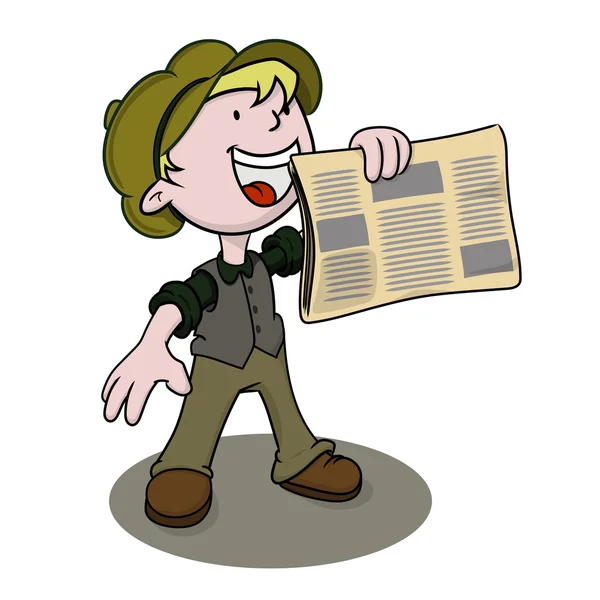 Newsboy holds out his paper for sale. — Stock Vector