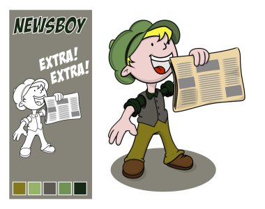 Newsboy holds out his paper for sale. clipart