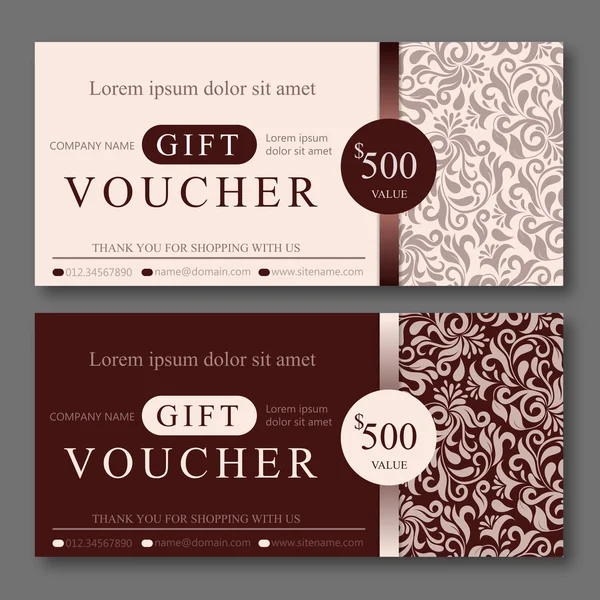 Elegante Gift Voucher sjabloon met damast patroon. — Stockvector